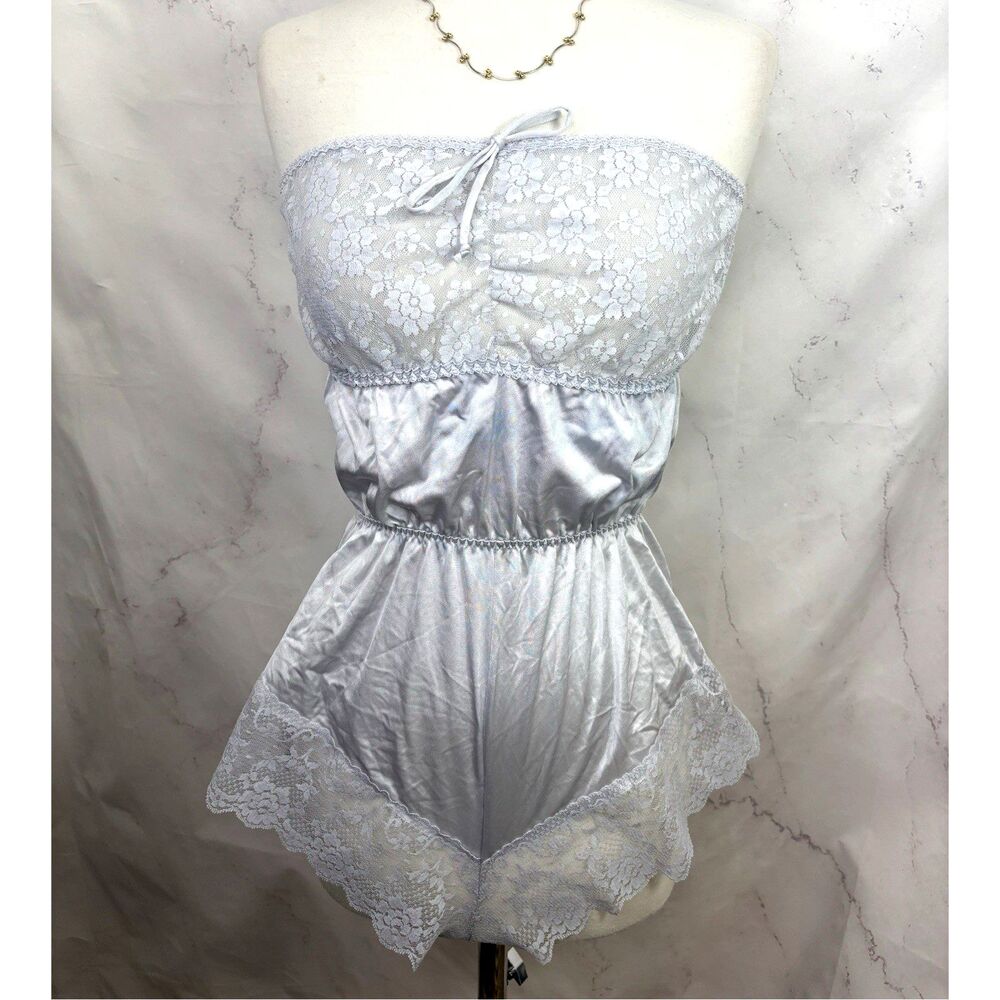 Vintage 1970s Bestform Gray Lace Teddy Lingerie Size 36 Snap Closure Bodysuit